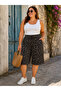 Women's Curve Khaki Plus Size Capri Pants with Elastic Waist, Patterned, Loose Fit, Below the Knee Capri & Bermuda Pants