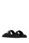 Women's Black Double Buckle Leather Slippers 26Sfd271818 - 6