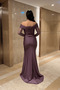 Satin Fabric Sleeves with Bead Detail Evening Dress - Lila - 5