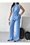 Halter Neck Belted Waist Palazzo Trousers Double Set for Women - 8