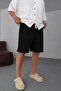 Men's Black Lightweight Casual Linen Muslin Shorts with Double Cuffs and Back Pockets - 3