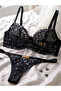 Underwire Heart Patterned Bra Set Transparent