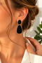Burgundy Black Stone Look Gold Framed Dangle Earrings - 3