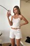 Women's Strappy Floral Patterned Shorts Pajama Set White Mini Floral - 3300 - 4