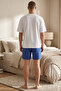 Men's Cotton Blue Printed Pajama Set with Pocketed Shorts - 6