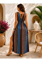 Ethnic Inspiration Elegance Women's Slit V-Neck Patterned Long Summer Single Jersey Dress - 2