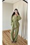 Khaki Belted Kimono Wide-Leg Pants Set