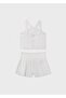 Girl's White Shorts Skirt Set with Floral Detail on the Front - 3