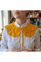 Hand-Knitted Wool Collar Shawl with Yellow Floral Motif - 5