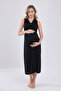 Black Lace Design Strappy Cotton Maternity Nightgown - 5