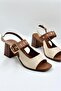 Women's Sandals with Troc Belt Detail and Heel in Beige