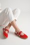 Women's Suede Look Strappy Mary Jane Casual Sneaker Red - 2