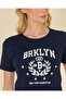 Women Navy Graphic Ribbed T-Shirt - 4