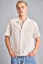 100% Cotton Boxy Fit Apaş Collar Floral Short Sleeve Ecru Shirt I1141Ax26Sm - 4