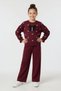 Burgundy Bow Detailed Elastic Waist Girls' Tracksuit Set 24544 - 4