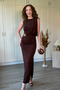 Shoulder Draped Slit Midi Brown Dress with Gold Accessories - 8