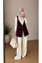 Women's Garnished Vest Palazzo Pants Suit Long Vest Suitable for Tesettür - 2