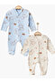 2-Piece Baby Rompers with Booties Teddy Bear Patterned Ribbed Cotton Newborn Rompers Set 1-3-6-9 Months