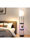 LIGHTING Modern LED Floor Lamp 62-Inch, 3-Color Dimming, Black Iron & Fabric with E27 Bulb - 6