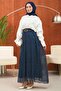 Navy Blue Belted Polka Dot Chiffon Skirt - 2