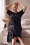 Women's Plus Size Lace Detailed Front Half Buttoned Short Sleeve Viscose Nightgown - 3
