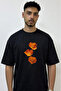 Orange Hasehas Design Printed Oversize Black T-Shirt