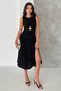 Women's Draped Metal Accessory Detailed Slit Midi Dress Stylish Event Dress - 4