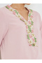 Pink Floral Lace Trim V Neck Jalabiya - 4