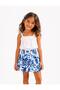 Girl's Blue and White Floral Patterned Elastic Waist Summer Comfortable (Skirt Shorts) - 2