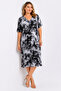 Women's Large Size Gray, Woven Viscose Fabric, V-Neck Tie-Dye Pattern Dress 65N39565