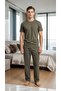 Men's Short Sleeve Green Color Striped Pajama Set with Pockets