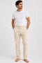 Ecru Lycra Stretch Fabric Elastic Waist Button and Zipper Summer Men's Linen Trousers // 2002-Ecru