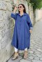 Boydan Metal Beaded Button Pocketed Wide Fit Plus Size Slim Denim Fabric Caped Dress - 5