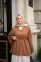 Women's V Detail Bat Sleeve Linen Waist Tie Tunic Taba