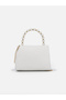 White Shk329 Pearl Handle, Textured, Chain Strap, Lockable, Women's Evening Dress, Hand, Arm and Shoulder Bag - 3
