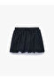 Pleated Balloon Form Striped Skirt with Bow and Elastic Waist
