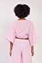 Women's front tie crop blouse - pink - 2