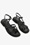 Black Genuine Leather Cross-Strapped Short Heeled Women's Sandals