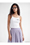 White Brooklyn Printed Rope Strap Women's Ribbed Crop Top