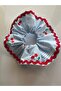 شريط أحمر مخطط باللون الأزرق، مشبك شعر قطني مطاطي من نوع Cherry Scrunchie