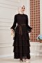 Layered Lace Elisa Hijab Dress-Brown - 3