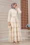 Layered Lace Elisa Hijab Dress-Beige - 2
