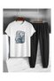 Women's Cotton Orchid Flower Printed T-Shirt Tracksuit Set Crew Neck Casual Comfortable