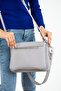 Women's Gray Hand and Shoulder Bag with Logo Printed Cover and Adjustable Strap - 3