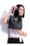 Women's Black Handbag with Logo Print and Chain Detail, Bucket Model - 5