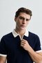 Navy Blue 100% Cotton Regular Fit Polo Collar Short Sleeve Men's T-Shirt - 4
