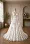 French Lace A-Line Skirt with Detachable Bolero Jacket Detailed Lace Long Sleeve Lace Wedding Dress - 7