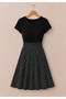 Women's Black Polka Dot Knitted Crepe Short Sleeve V-Neck Midi Dress - 2