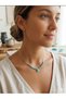 Minimal Heart Pendant Necklace with Steel Chain and Turquoise Natural Stone