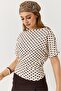 Women's beige ruched waist short sleeve blouse - 2
